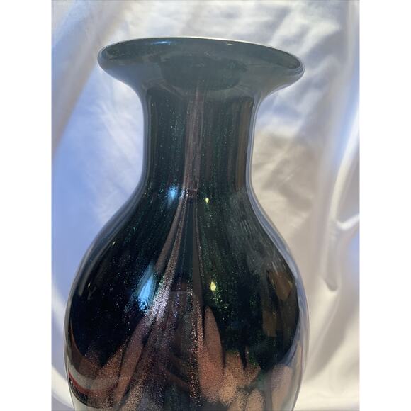 Art Glass Multicolor Hand Blown Metallic Black 9” Vase - Picture 5 of 7